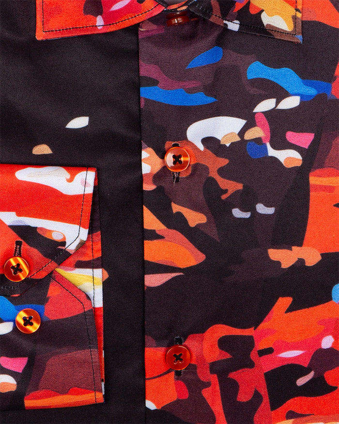 Black Abstract Paint Splatter Print Shirt-Makrom