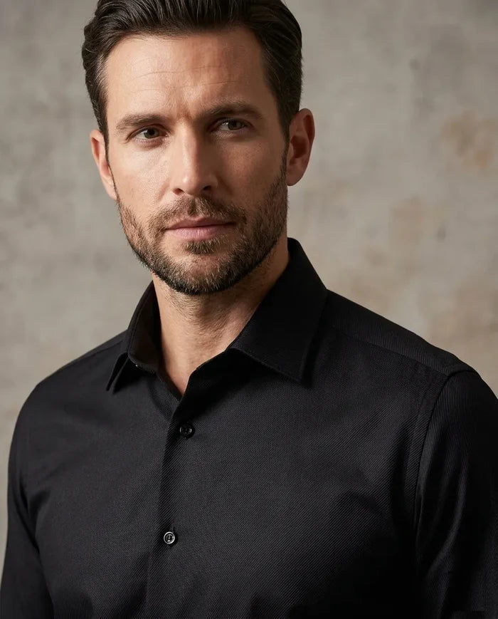 Black Classic Twill Single Cuff Shirt