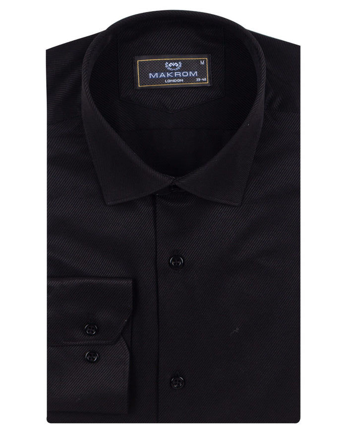 Black Classic Twill Single Cuff Shirt-Makrom