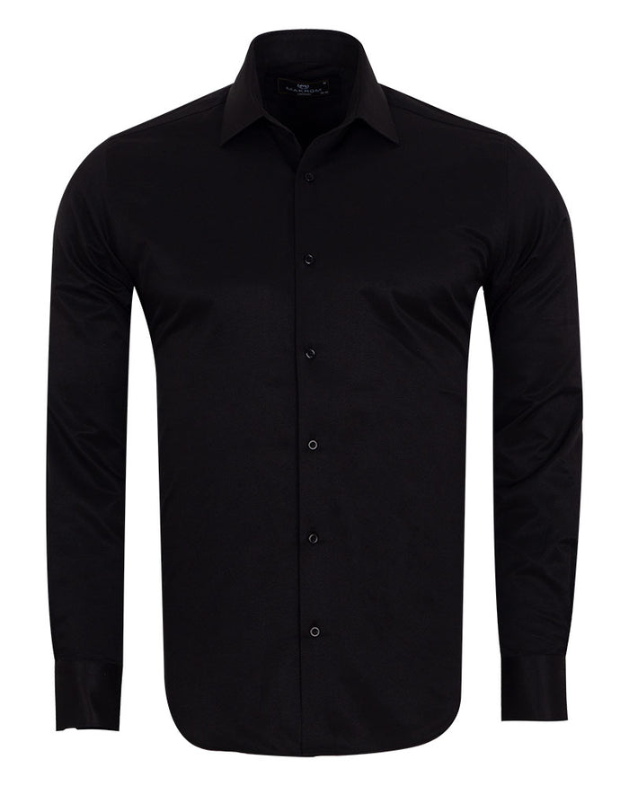 Black Classic Twill Single Cuff Shirt-Makrom