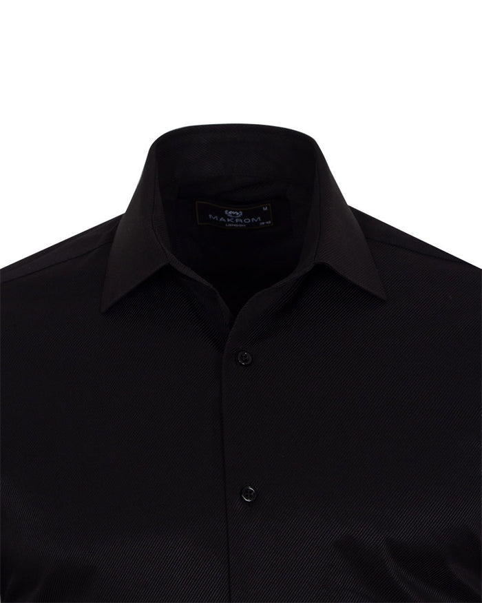 Black Classic Twill Single Cuff Shirt-Makrom