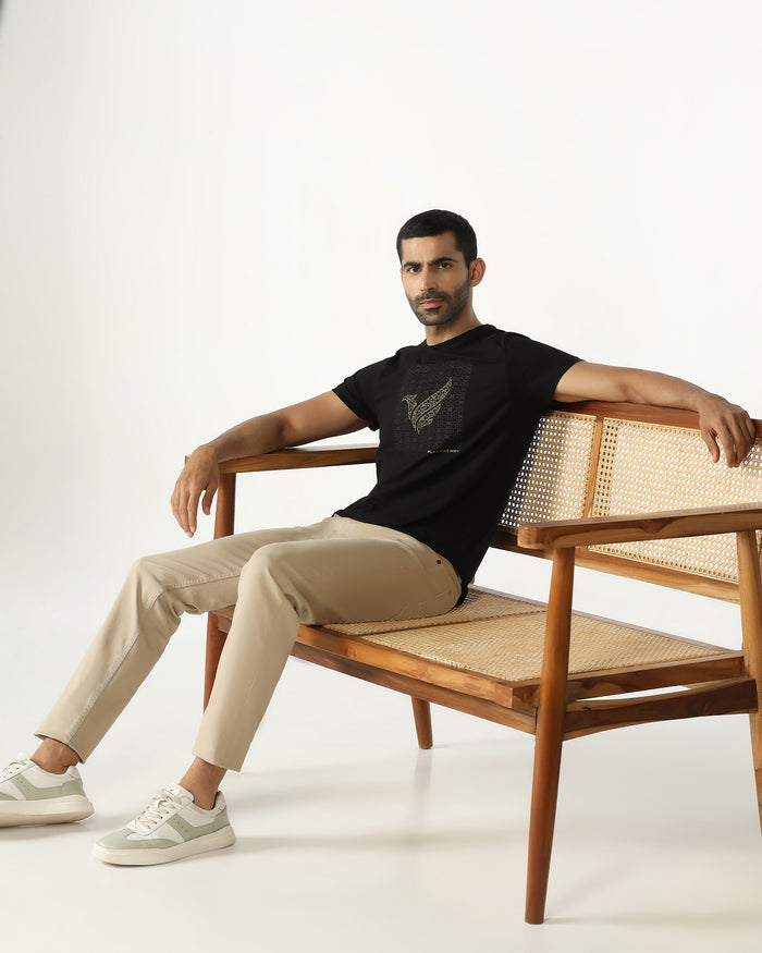 Black Crew Neck Solid T-Shirt - Fly