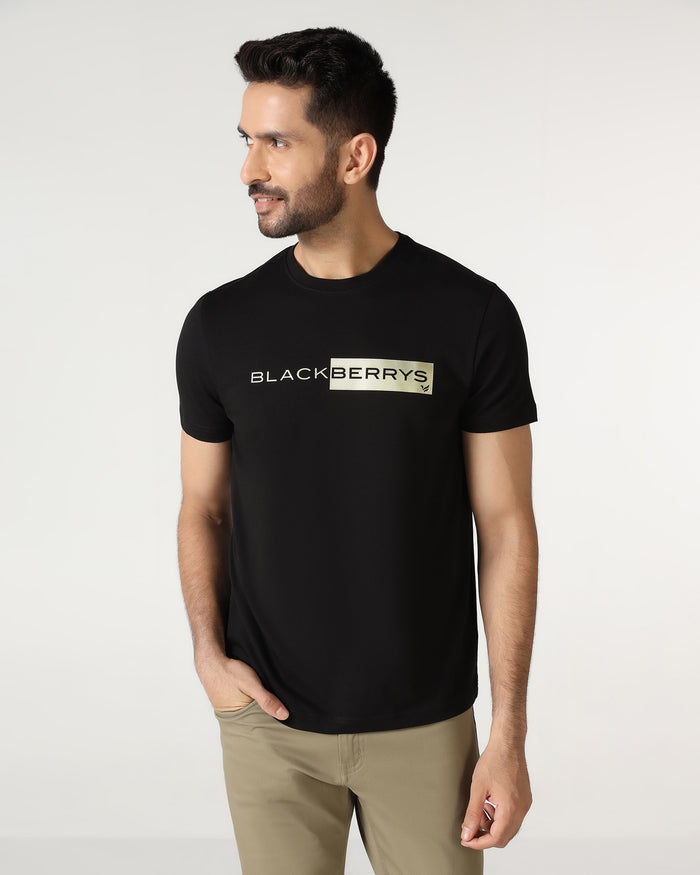 Black Crew Neck Solid T-Shirt - Ram