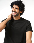 Black Crew Neck Textured T-Shirt - Hexa