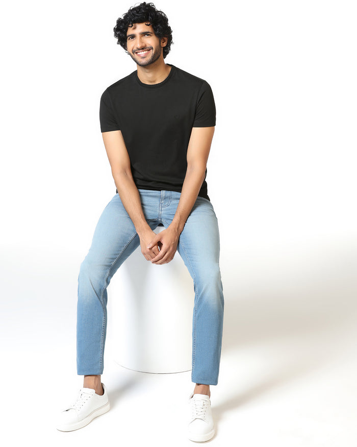 Black Crew Neck Textured T-Shirt - Hexa
