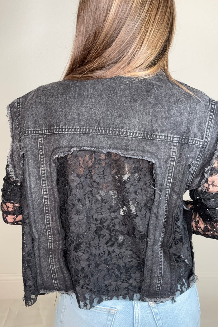 Style the Black Denim Lace Vest exclusively at Born To Glam