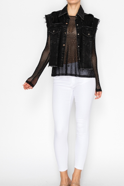Style the Black Denim Lace Vest exclusively at Born To Glam