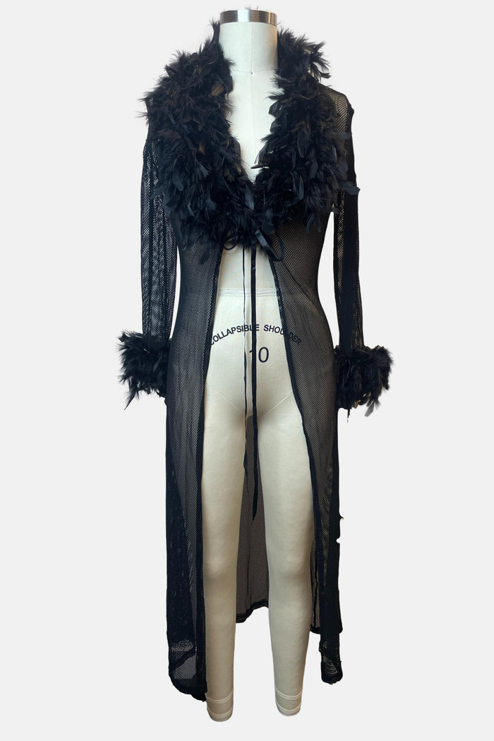 Black Fishnet Feather Robe image 0