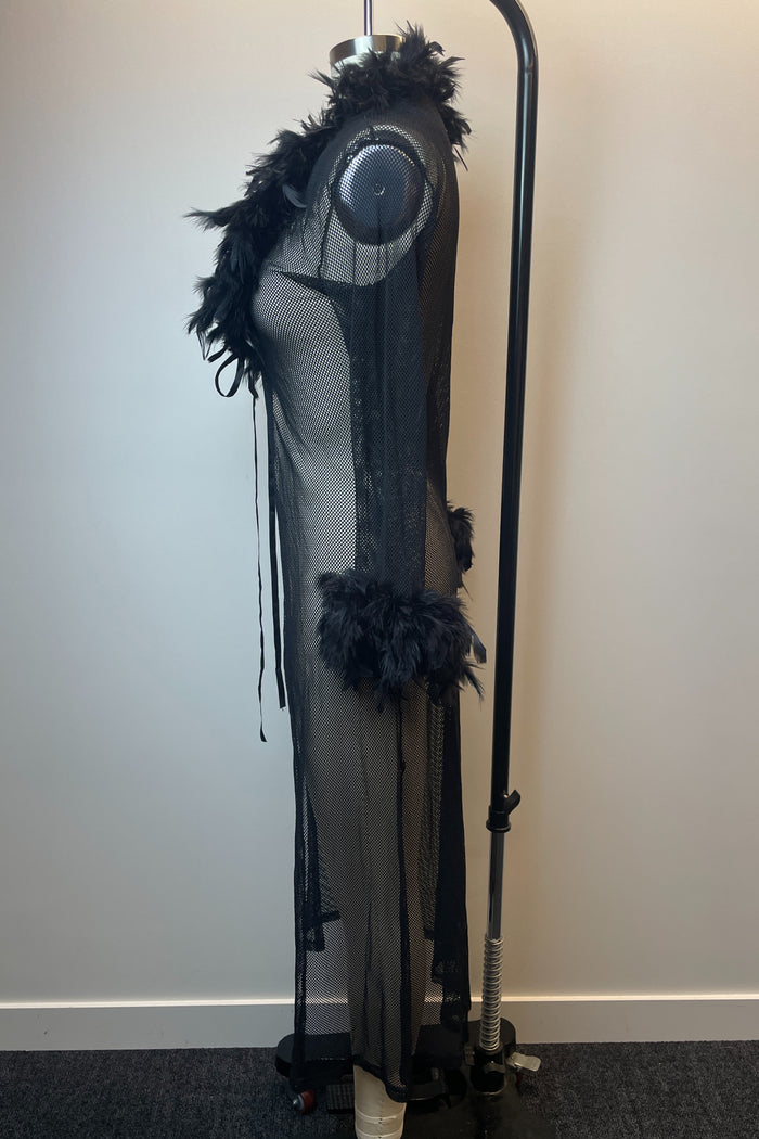 Black Fishnet Feather Robe image 1