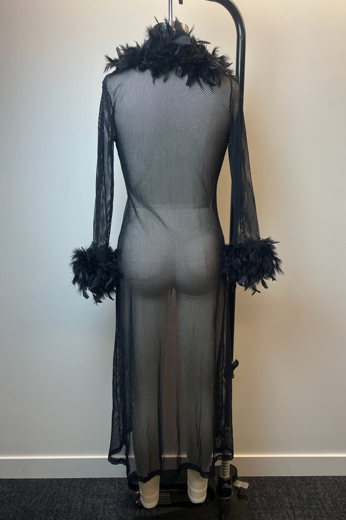 Black Fishnet Feather Robe image 3