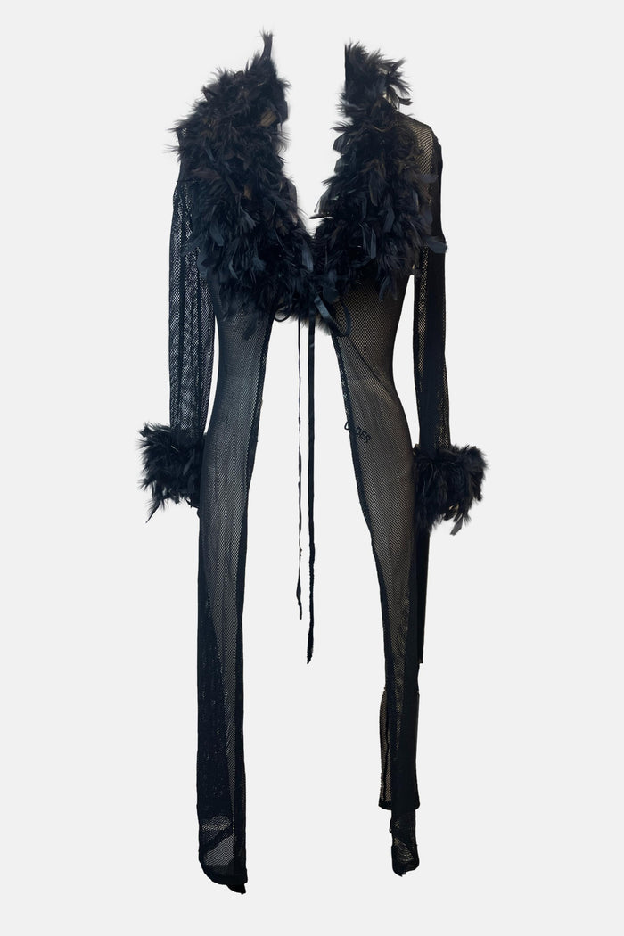 Black Fishnet Feather Robe image 4