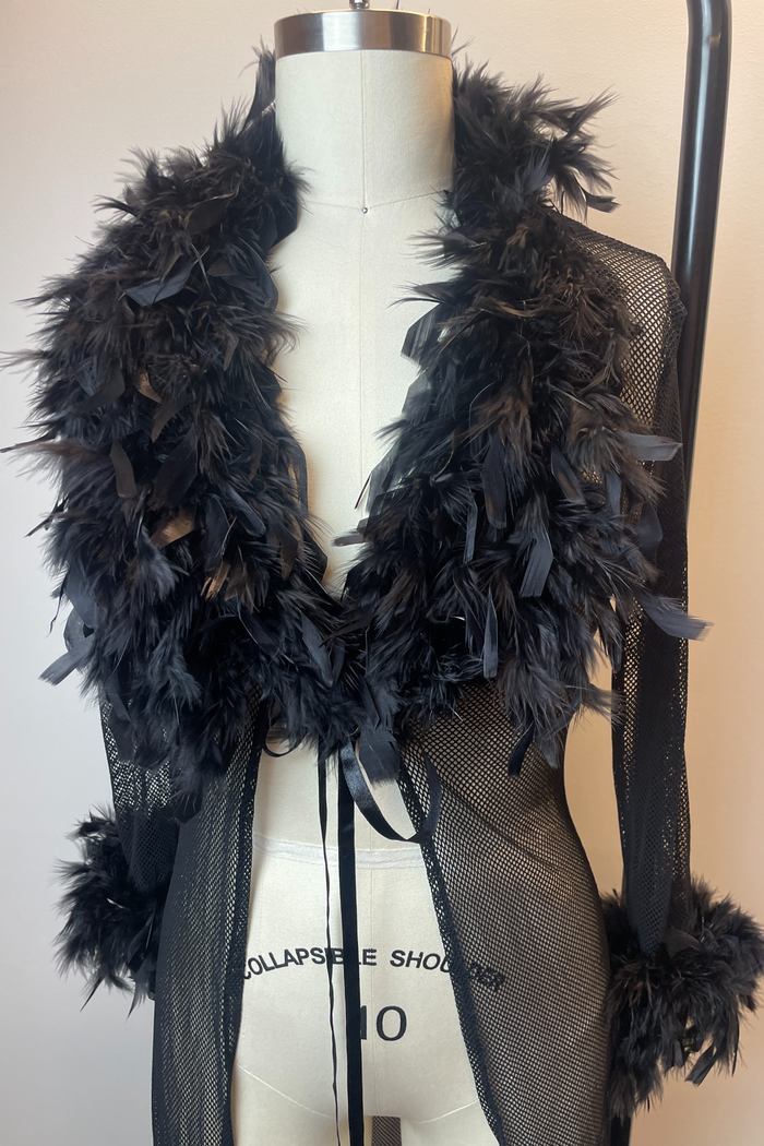 Black Fishnet Feather Robe image 5