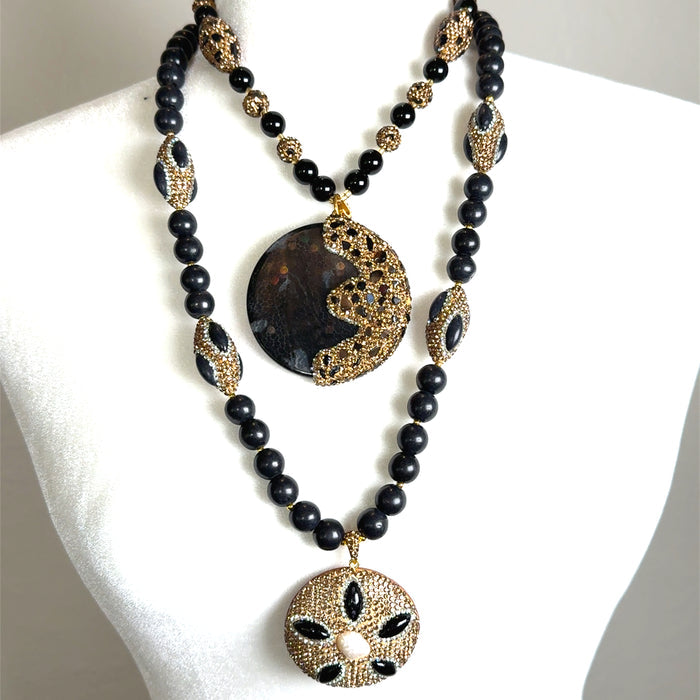 Style the Black Gemstone Long Crystal Beaded Necklace exclusively at Born To Glam