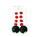 Black Gumball Red Crystal Statement Earring with a large black crystal sphere drop and vibrant red faceted crystal accents.