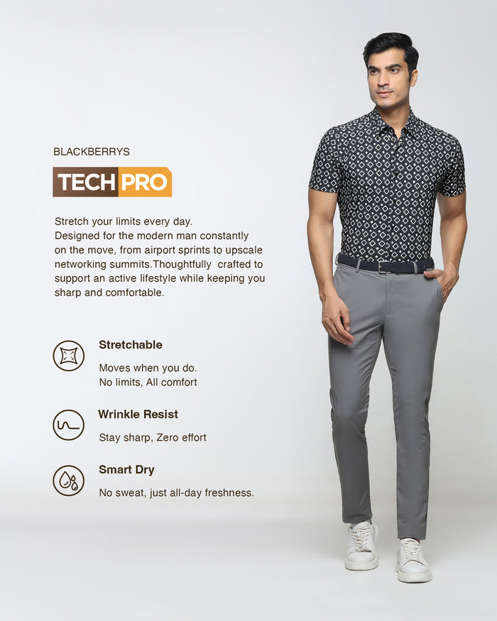 Black Half Sleeve TechPro Printed Shirt - Ronnel