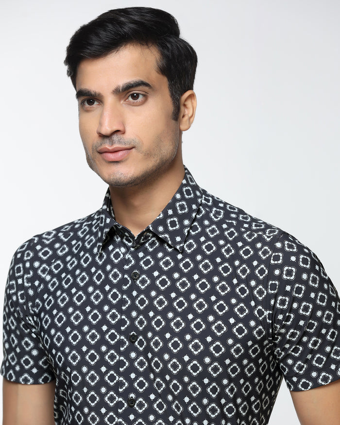 Black Half Sleeve TechPro Printed Shirt - Ronnel