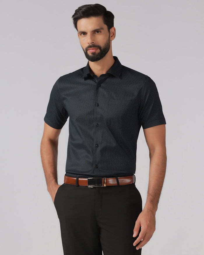 Black Half Sleeve Unwrinkle Printed Shirt - Radiant