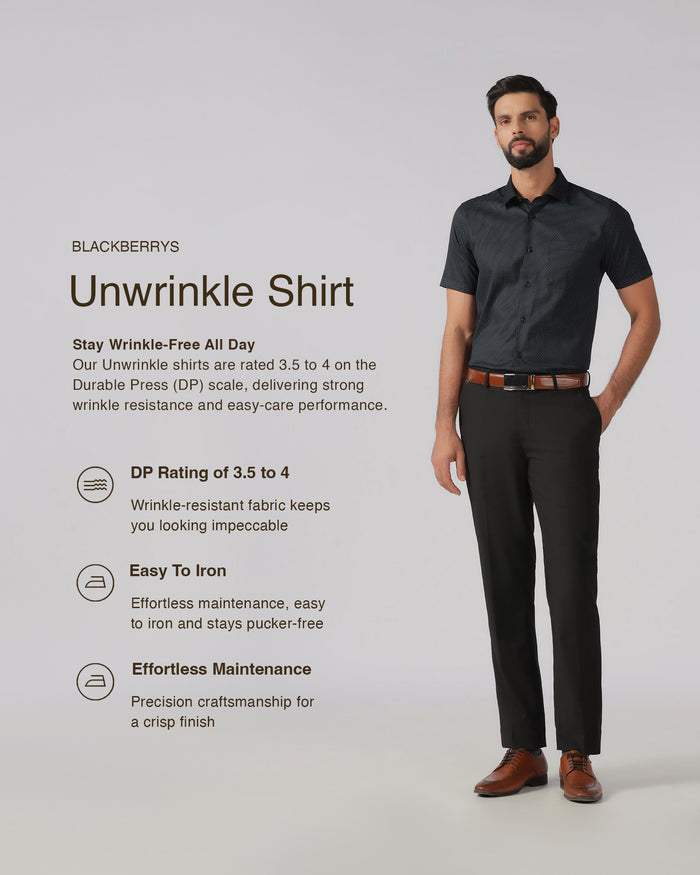 Black Half Sleeve Unwrinkle Printed Shirt - Radiant