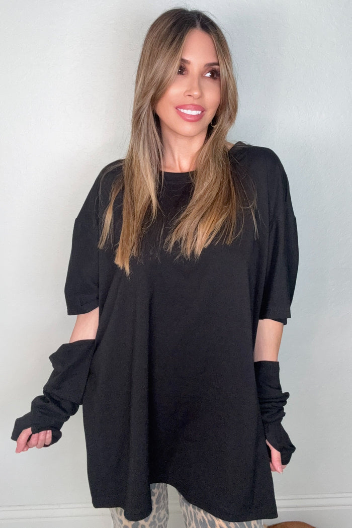 Black Layered Sleeve Top - Born To Glam