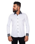 Black Paisley Embroidery Design Collar & Cuff Shirt-Makrom