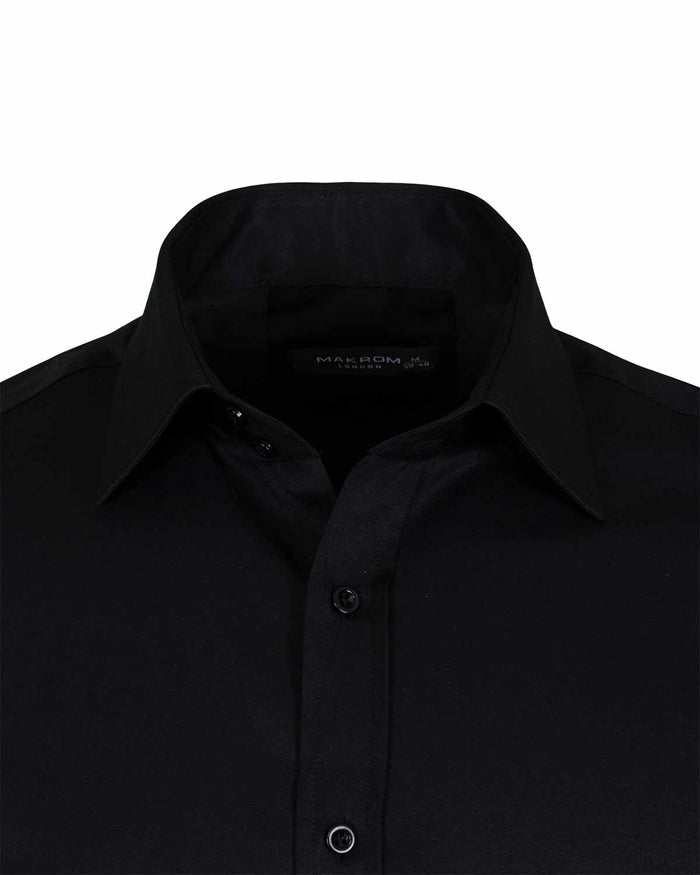 Black Plain Double Cuff Shirt-Makrom