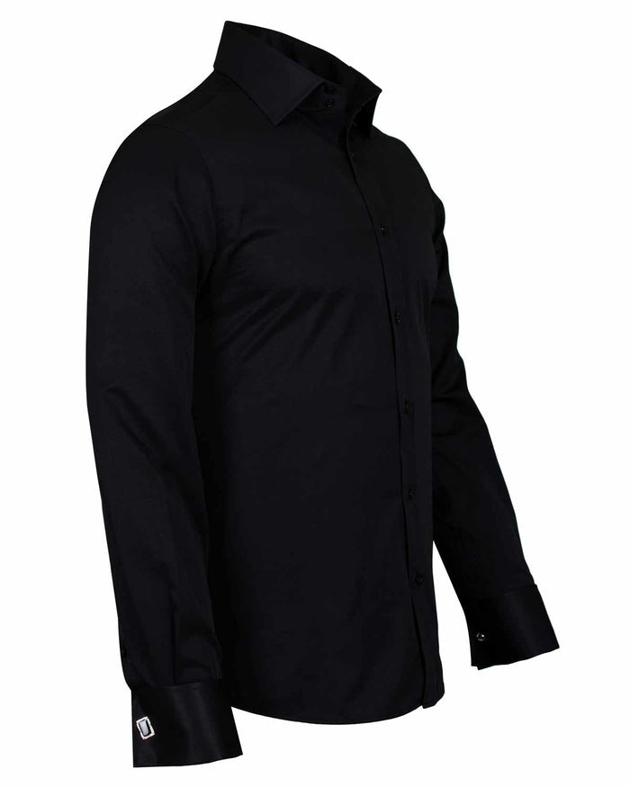 Black Plain Double Cuff Shirt-Makrom