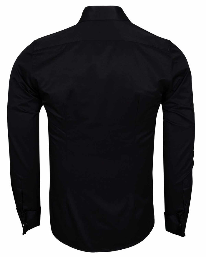 Black Plain Double Cuff Shirt-Makrom