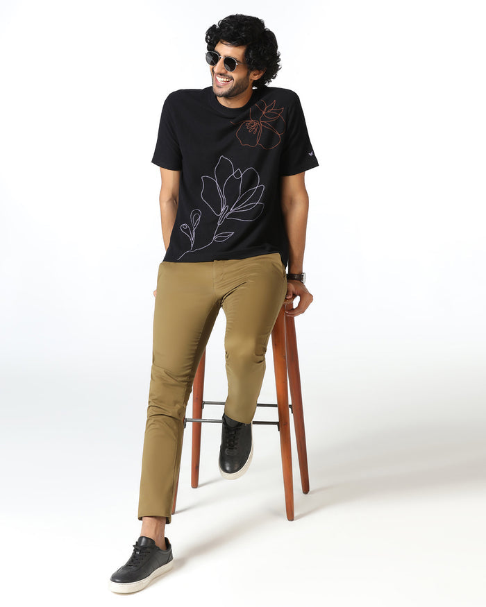Black Relaxed Fit Printed T-Shirt - Abio