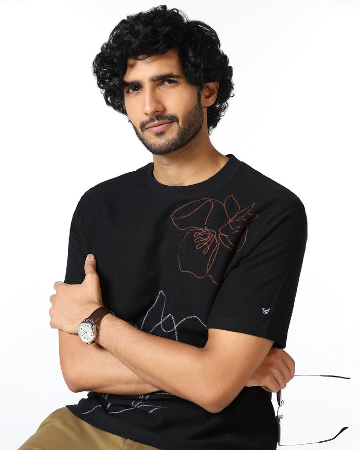 Black Relaxed Fit Printed T-Shirt - Abio