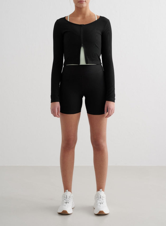 Black Ribbed Performance Zipped Cardigan