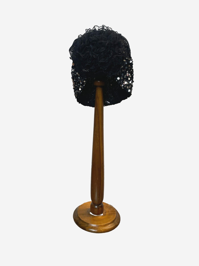 Black Silver Sequin Net Turban image 0