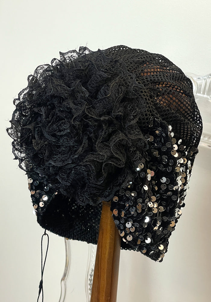 Black Silver Sequin Net Turban image 1