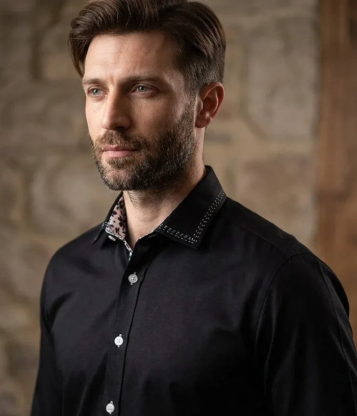 Black Stitching Design Plain Panel Shirt