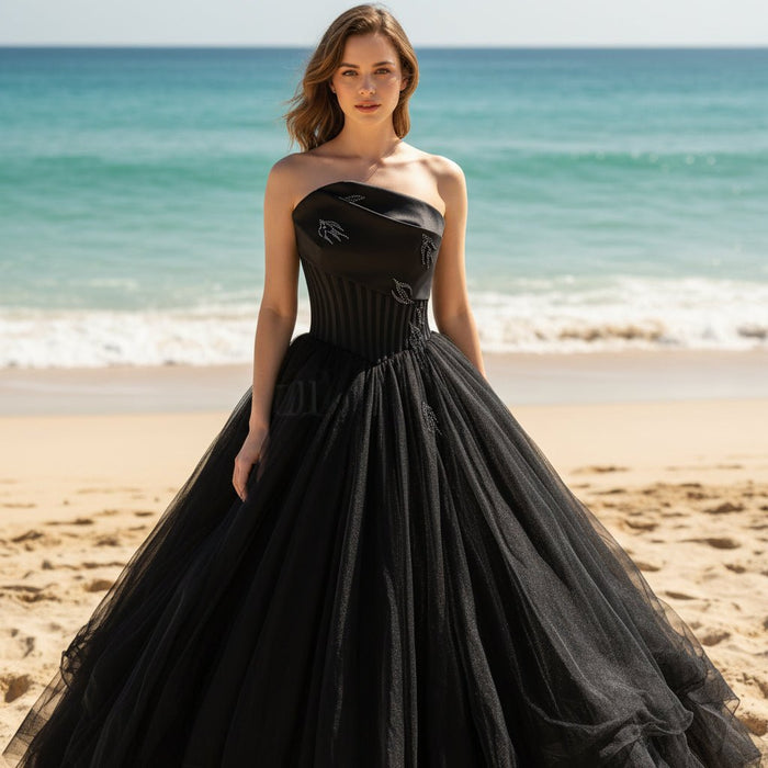 Black Strapless Ball Gown Wedding Dresses and Bridal Gowns - Rosymae