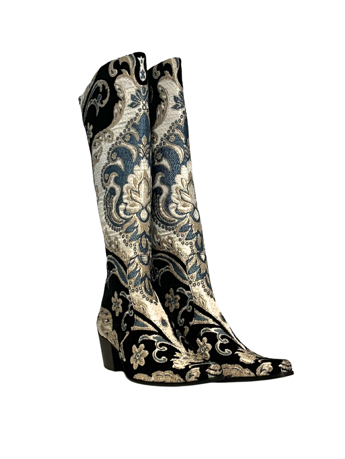 Black, White & Blue Ottoman Knee High