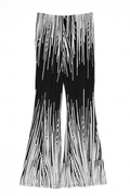 Black high-rise pant with a white linear sequin pattern and subtle flare leg styled as a statement party bottom.