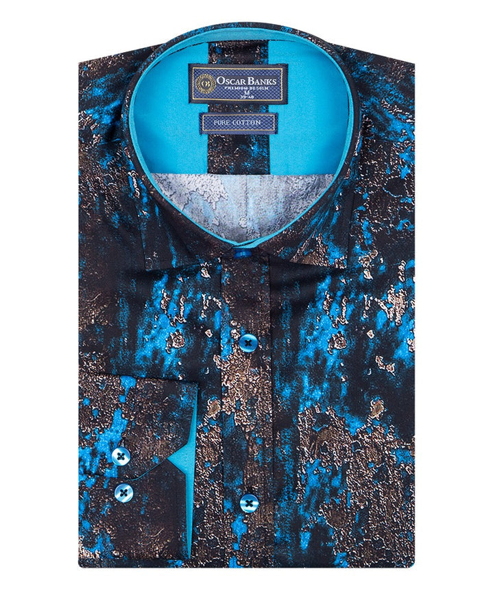 Blue Crust Print Men's Shirt-Makrom