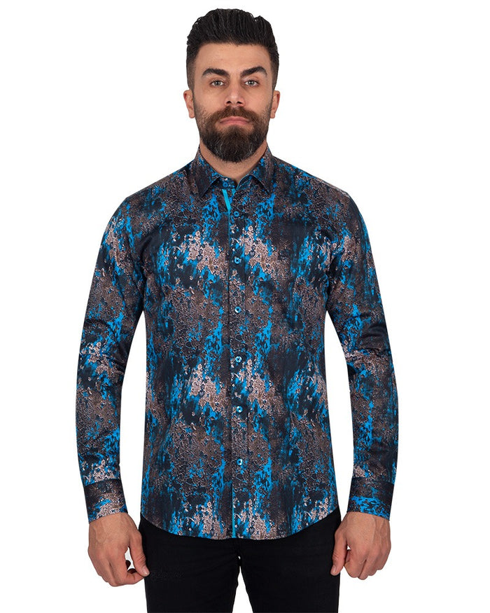 Blue Crust Print Men's Shirt-Makrom