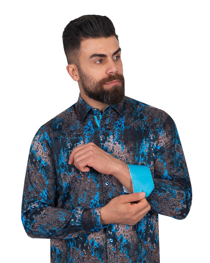 Blue Crust Print Men's Shirt-Makrom