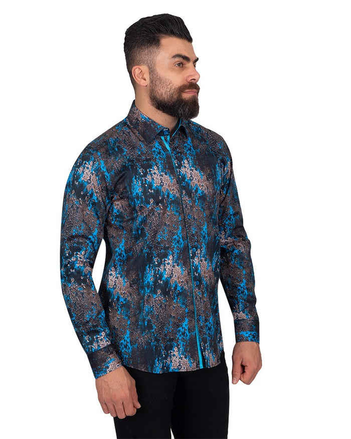 Blue Crust Print Men's Shirt-Makrom
