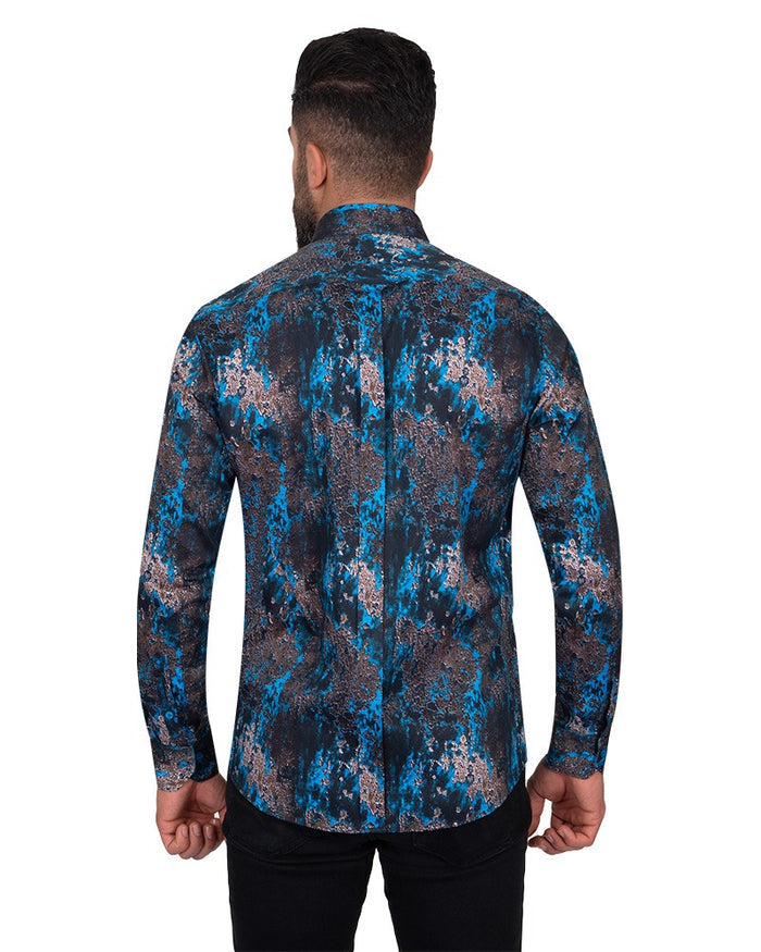 Blue Crust Print Men's Shirt-Makrom