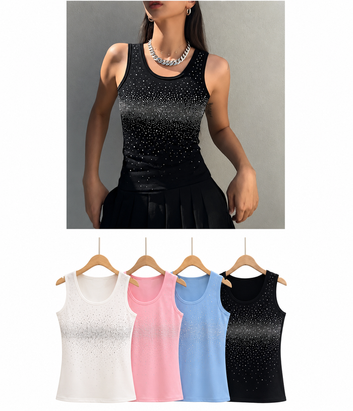 Blue Crystal Studded Tank Top - Born To Glam