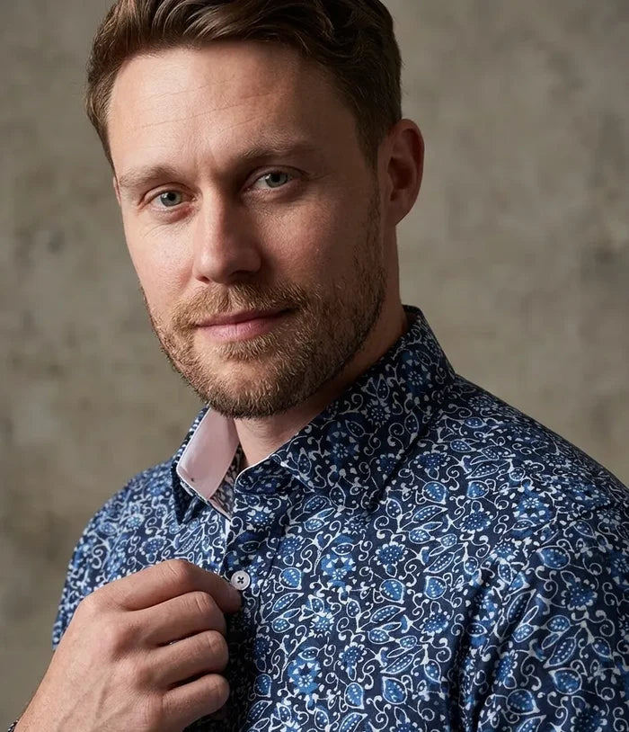Blue Floral Print Pure Cotton Shirt