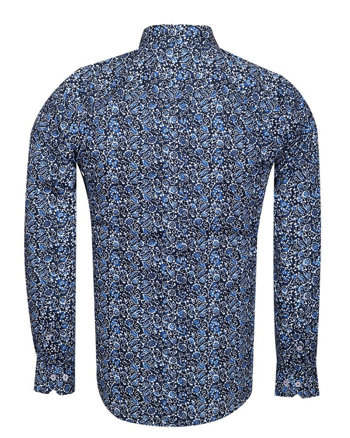 Blue Floral Print Pure Cotton Shirt-Makrom