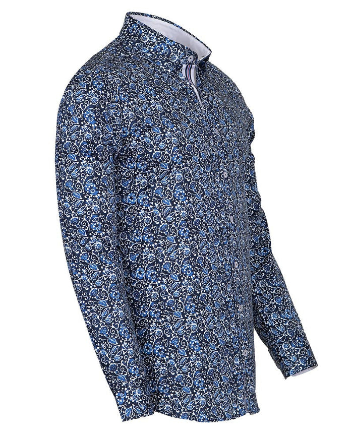 Blue Floral Print Pure Cotton Shirt-Makrom