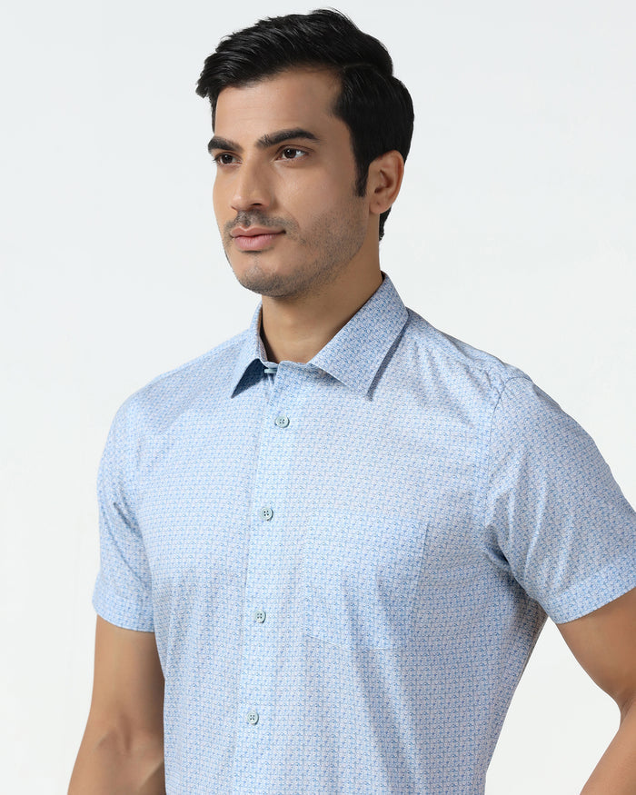 Blue Half Sleeve Printed Shirt - Nicole