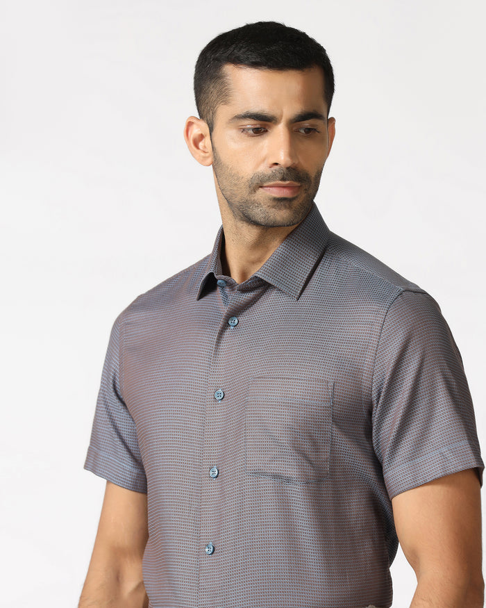 Blue Half Sleeve Textured Shirt - Recite