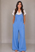 Blue Linen Wide Leg Jumpsuit - Born To Glam