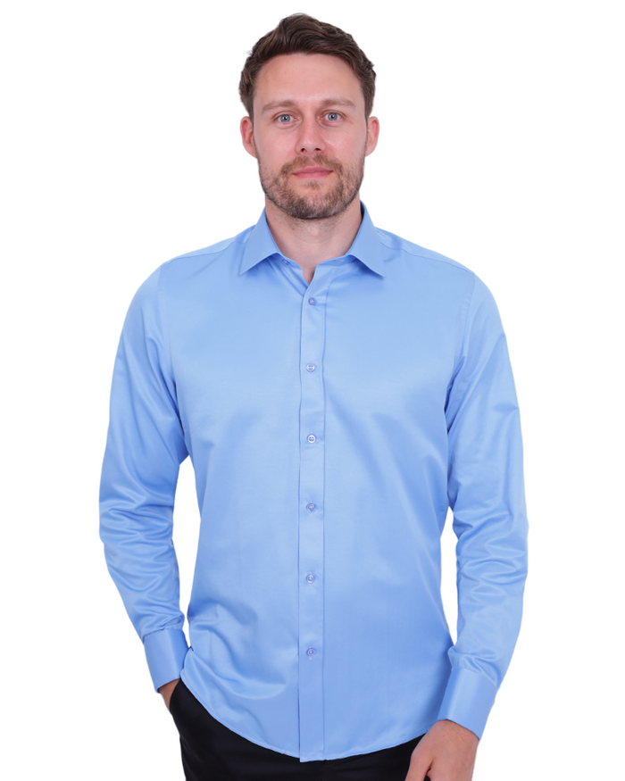Blue Plain Double Cuff Shirt-Makrom