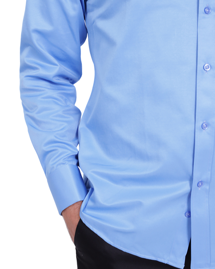 Blue Plain Double Cuff Shirt-Makrom